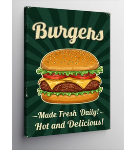 Kanvas Tablo Lezzetli Burger ve Retro Poster