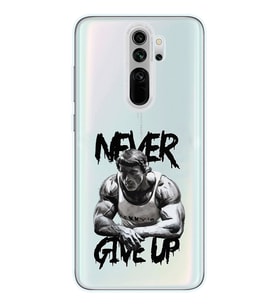 Redmi Note 8 Pro Uyumlu Arnold Fitness Never Give Up Desenli Şeffaf Telefon Kılıfı