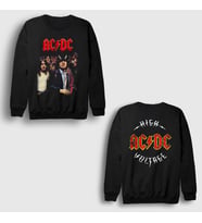 Presmono Unisex Siyah High Voltage V2 AC/DC Sırt Baskılı Sweatshirt 518498tt