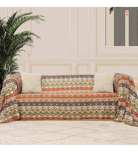 SoftMicro Etnik Desenli Boho 180x220 cm  Koltuk Örtüsü Şalı, Kanepe Örtüsü, Tv Battaniyesi Doğal Renk