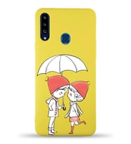 Samsung Galaxy A20s Uyumlu Lansman Kılıf Aşk Tasarımlı İçi Kadife Kapak-Sarı (Şeffaf)