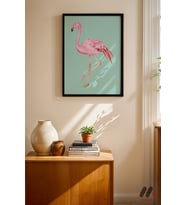 Flamingo İllüstrasyonu, Siyah Çerçeveli Duvar Tablosu - Hayvan Severlere Hediye