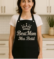 BK Gift Kişiye Best Mom Tasarımlı Profesyonel Siyah Mutfak Önlüğü-1, Aşçı Önlüğü, Şef Önlüğü, Anneler Günü Hediyesi