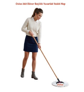 Ovivo 2 adet 360° Döner yuvarlak mikrofiber Mop paspas Yedek Ucu