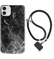 Apple iPhone 11 12 13 Mini Kılıf Boyun Askılı Silikon Kara Mermer 1375