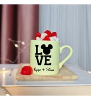 Mickey  Mouse ( Love )  Tasarımlı Kişiye Özel Sarı Türk Kahvesi Fincanı