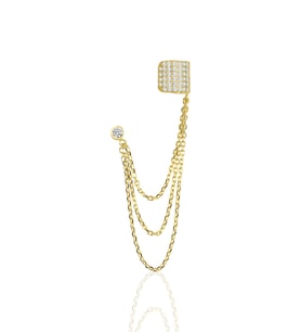 Gümüş altın yaldızlı zirkon taşlı zincirli kıkırdak küpe SGTL11955GOLD