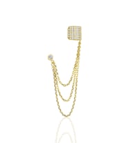 Gümüş altın yaldızlı zirkon taşlı zincirli kıkırdak küpe SGTL11955GOLD