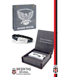 Beşiktaş Orijinal Lisanslı Fashion Ayarlanabilir Bileklik Kişiye Özel Kutulu (Siyah)