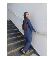 Arka Roba Detay Pantolonlu Takım-Kahve (Lacivert)