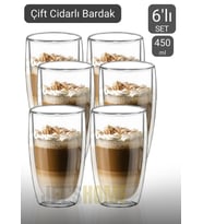 6’lı Set Büyük Latte Bardağı Cappuccino Bardağı Çift Cidarlı Bardak Americano Bardağı 450 ml