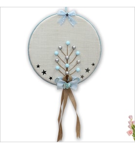 Fil Temalı Ahşap Pano 35cm Kapı Süsü - Mavi (STD)