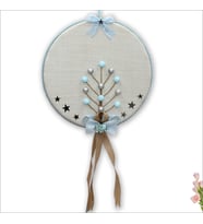 Fil Temalı Ahşap Pano 35cm Kapı Süsü - Mavi (STD)