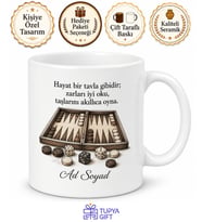 Tavla Temalı Baskılı Kupa Bardak Hediye Özel Tasarım Porselen Mug