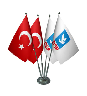 Masa Üstü DSP Bayrağı Türk Bayrağı Dörtlü Krom Direk Masa Bayrak Seti