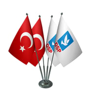 Masa Üstü DSP Bayrağı Türk Bayrağı Dörtlü Krom Direk Masa Bayrak Seti
