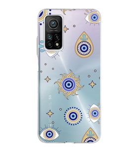 PrintiFy Xiaomi Mi 10T Pro ile Uyumlu 1mm Slim Fit Nazar Boncuğu 5 Baskılı Şeffaf  Kılıf