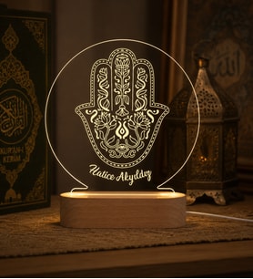 Kişiye Özel İsimli Fatima'nın Eli Led Lamba - Hamse Sembolü Gece Lambası - Spiritüel Hediye