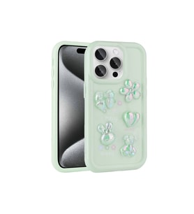 Apple iPhone 15 Pro Max Uyumlu Kılıf Kabartma Figürlü Parlak Zore Toys Silikon Kapak (Açık Yeşil)
