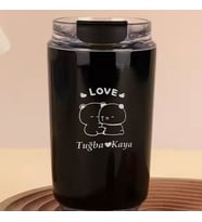 Kişiye Özel Retro Stil 240ml Vakumlu Isı Korumalı Ayıcık Baskılı Termos Kupa (Siyah)