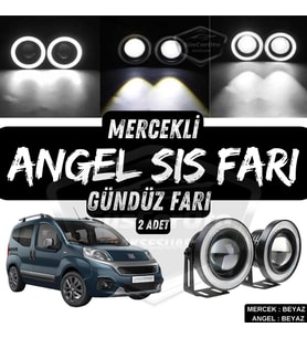 Fiat Fiorino 2008-2023 Uyumlu Üniversal Mercekli Angel Sis Farı Metal 76 mm Beyaz Halkalı Gündüz Far