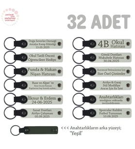 İşaret Dili Kursuna Katılanlara Teşekkür Hediyesi, 32'li Set, İsme Özel Deri Anahtarlık, Beyaz&Yeşil