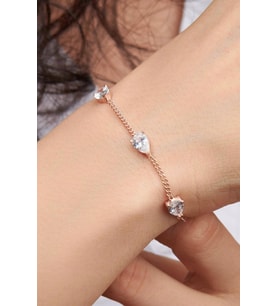 Gümüş Rose Kaplama Beyaz Zirkon Taşlı Damla Model Gurmet Zincirli Bileklik (Rose-Beyaz)