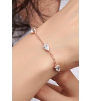 Gümüş Rose Kaplama Beyaz Zirkon Taşlı Damla Model Gurmet Zincirli Bileklik (Rose-Beyaz)