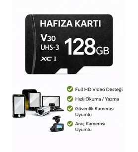 128GB V30 Hafıza Kartı Araç ve Güvenlik Kamerası Video Kayıt Class 10 100MB/s Micro SD Kart