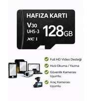 128GB V30 Hafıza Kartı Araç ve Güvenlik Kamerası Video Kayıt Class 10 100MB/s Micro SD Kart