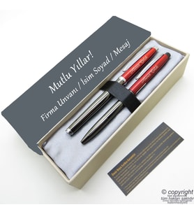 Scrikss İsme Özel Kalem Seti - Titanyum Kırmızı Roller + Tükenmez Set (Karışık)
