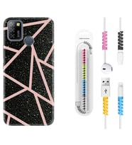 INFINIX Smart 4 5 6 Zero 8 S5 Pro Kılıf Kablo Koruma Spiral Silikon Pembe Şeritli Mermer 1312