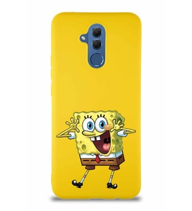 Huawei Mate 20 Lite Soft Premier Kapak Sünger Bob Tasarımlı Silikon Kılıf - Sarı (Şeffaf)