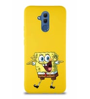 Huawei Mate 20 Lite Soft Premier Kapak Sünger Bob Tasarımlı Silikon Kılıf - Sarı (Şeffaf)