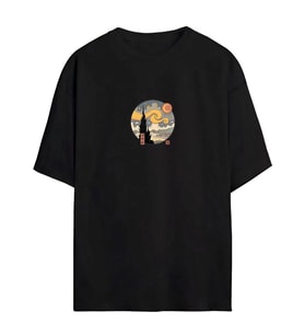 Kadın Baskılı T-Shirt Kısa Kol Bisiklet Yaka Oversize Rahat Kalıp Tişört - Siyah