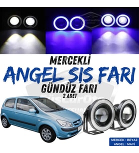 Hyundai Getz 2002–2011 Uyumlu Mercekli Angel Sis Farı Metal 76 mm Mavi Halkalı Gündüz Farı 2 Adet