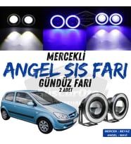 Hyundai Getz 2002–2011 Uyumlu Mercekli Angel Sis Farı Metal 76 mm Mavi Halkalı Gündüz Farı 2 Adet