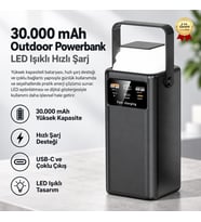 Powerbank Yüksek Kapasiteli 30.000 mAh USB-C LED Işıklı Outdoor Taşınabilir Şarj Cihazı