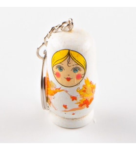 Ahşap Matruşka Bebek Anahtarlık Beyaz