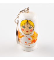 Ahşap Matruşka Bebek Anahtarlık Beyaz