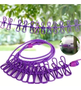 Durukar® Taşınabilir Seyahat Çamaşır İpi 12 Mandallı Klipsli Lastikli Çamaşır Mandalları