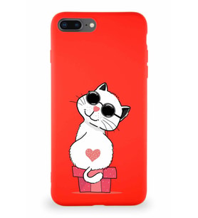 Apple iPhone 8 Plus Soft Premier Kapak Coolcat Tasarımlı Silikon Kılıf - Kırmızı (Şeffaf)