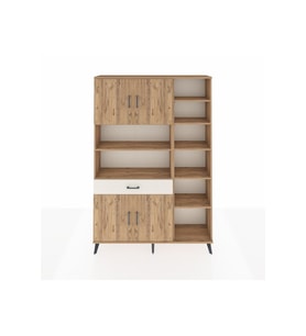 Arges Dolap 10 Raflı Tek Çekmeceli 4 Kapaklı 132x30x195 Çam-Çam/Aytaşı
