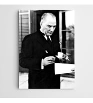 Atatürk Türk Kahvesi Siyah Beyaz Kanvas Tablo