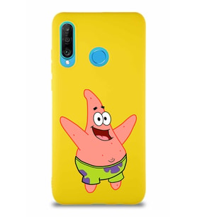 Huawei P30 Lite Soft Premier Kapak Patrick Yıldız Tasarımlı Silikon Kılıf - Sarı (Şeffaf)