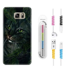 Samsung S7 Edge S20 Fe Plus Ultra S21 S22 Kılıf Kablo Koruma Spiral Silikon Flowers Cat 1345