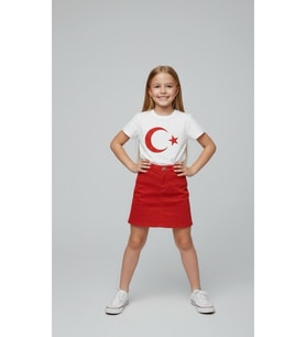 Kız Çocuk AYYILDIZ BAYRAK Baskılı T-Shirt Ve Keten Etek Takım 23 NİSAN-Özel Bayramlar