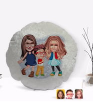 BK Gift Kişiye Özel 3 Kardeş Karikatürlü Yuvarlak Dekoratif Kırlent Yastık-1