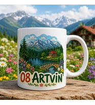 Artvin Temalı Memleket Kupası – 08 Artvin Dağ Göl Taş Köprü ve Yayla Evi Baskılı Seramik Kupa