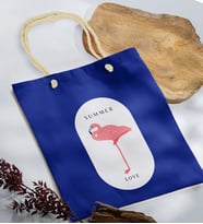 BK Gift Yaz Temalı Saks Mavi Halat Saplı Kumaş Plaj Çantası -17, Baskılı Omuz Çantası, Alışveriş Çantası, Arkadaşa Hediye, Sevgiliye Hediye